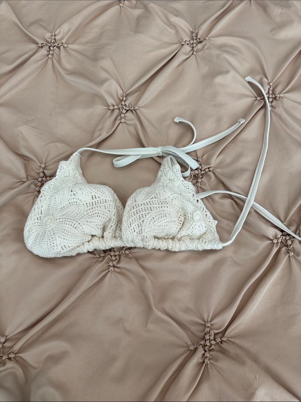 Shade & Shore Crochet Triangle Bralette - Cream